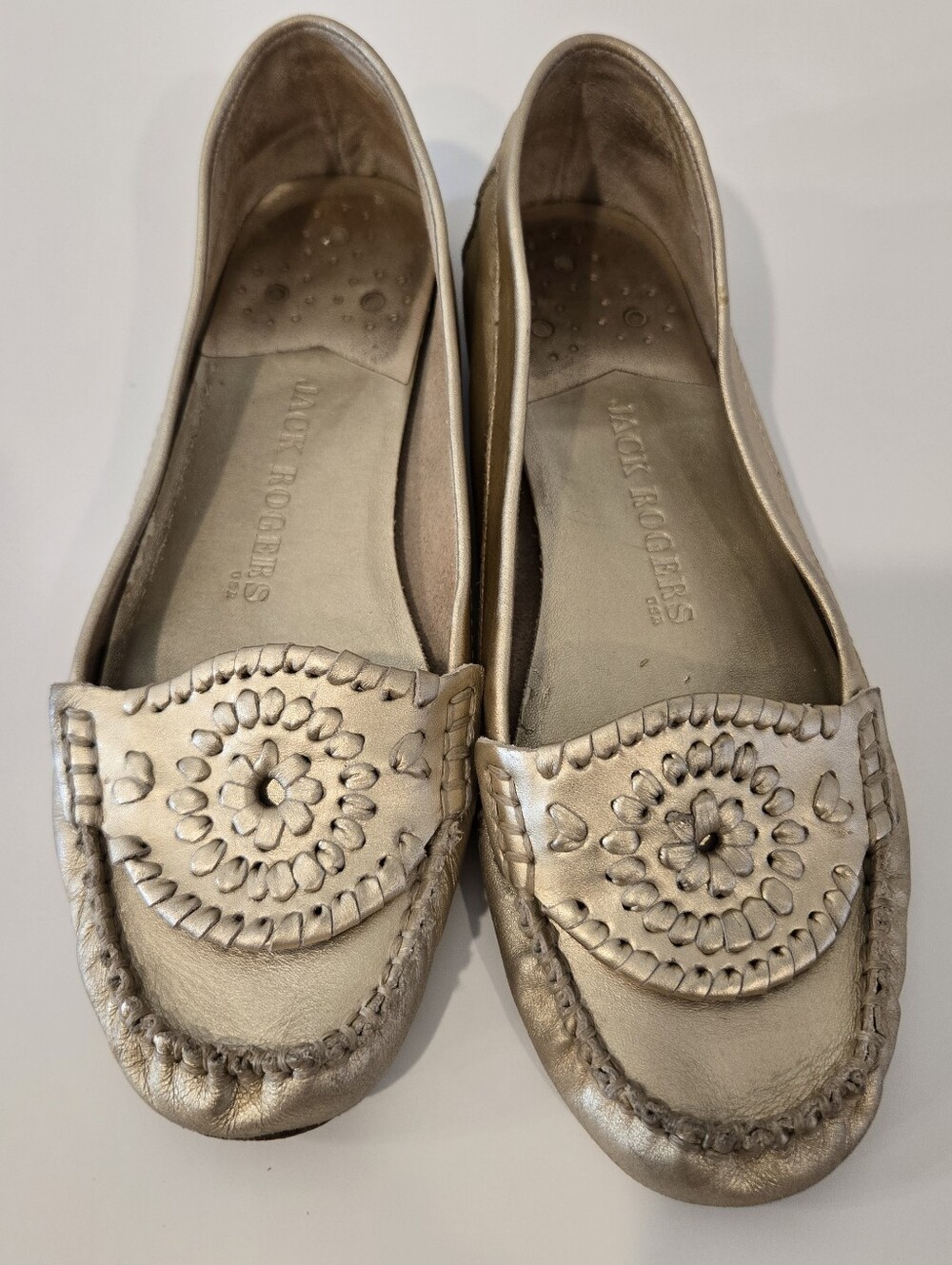 Jack Rogers Gold Ballet Flats Loafers Shoes Sz 8 Classic Womens  Leather